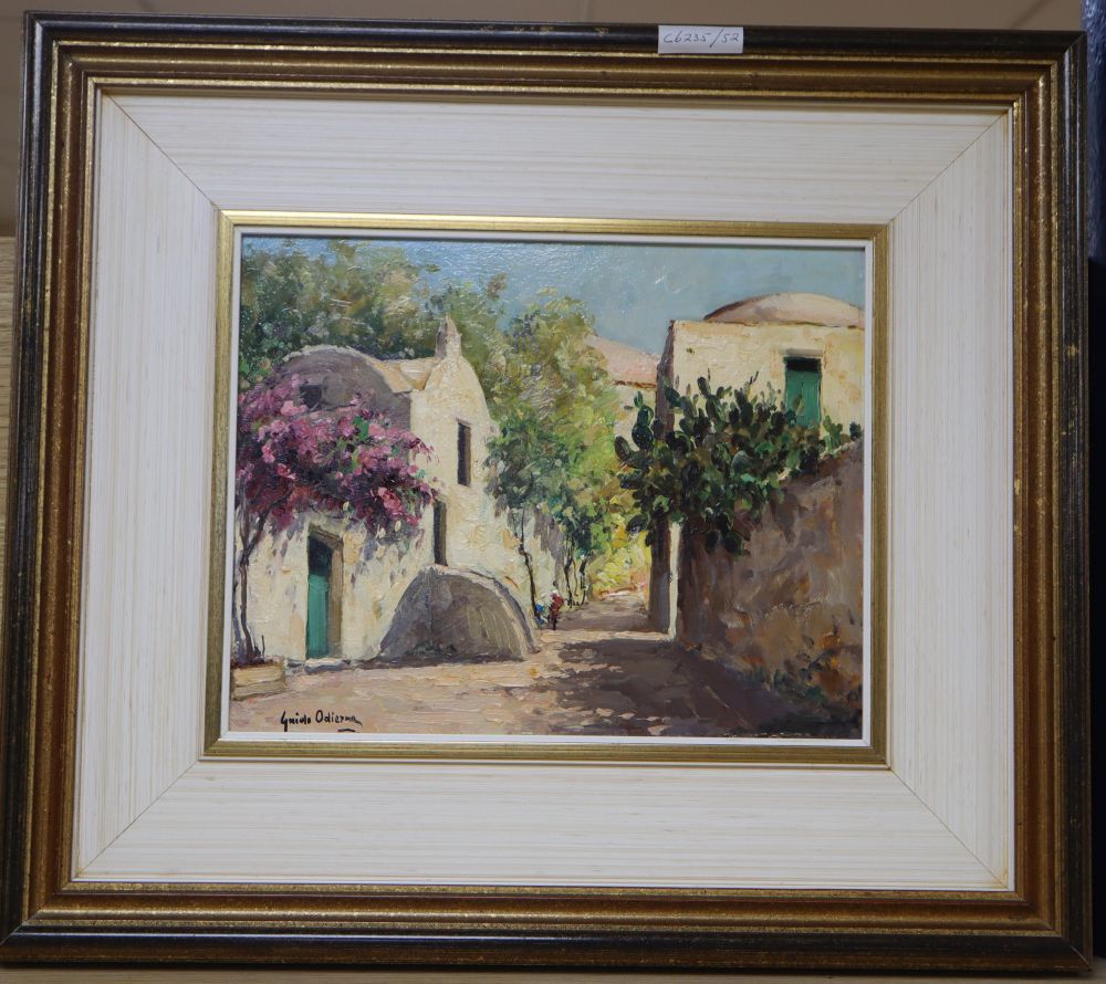 Guido Odierna (1913-1991), oil on board, Street scene, signed, 23 x 30cm